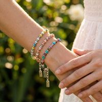 Bracelet OZE transfrontalier européen et américain en acier inoxydable avec perles naturelles colorées et pierres tachetées, coquillages et animaux pour femme