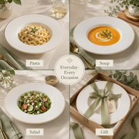 Bol à pâtes et soupe profond en porcelaine fine, bord doré, style nordique vintage, 8,5 pouces, vaisselle de cuisine domestique