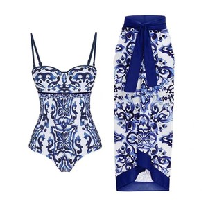 Conjunto de Traje de Baño de 3 Piezas <span class=keywords><strong>con</strong></span> <span class=keywords><strong>Falda</strong></span> Cubierta, Traje de Baño de Una Pieza <span class=keywords><strong>con</strong></span> Cintura Alta para Mujer 2024 - Product Image 1
