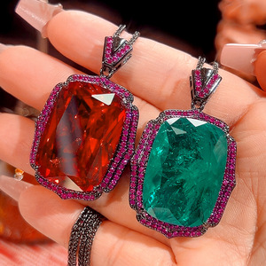 Gioielli di alta gamma, ecologici, in rame placcato <span class=keywords><strong>oro</strong></span> nero, grandi pendenti multicolori con zirconi da 20*28 mm per collane, accessori moda. - Product Image 2