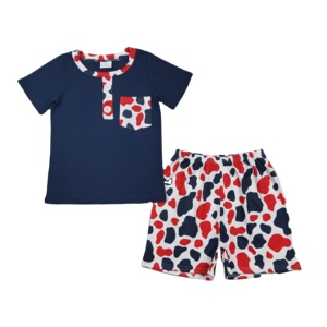 Ensemble 2 pièces décontracté pour garçons, T-shirt et short imprimé camouflage, collection Printemps-Automne 4 juillet, vente en gros, 95% coton 5% élasthanne - Product Image 1