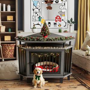 Cage d'angle pour <span class=keywords><strong>chien</strong></span> de 44 pouces avec 2 étagères, meuble pour <span class=keywords><strong>chien</strong></span> en bois massif, support TV, non pliable, fabriqué au Fujian, salon moderne GELIN - Product Image 1