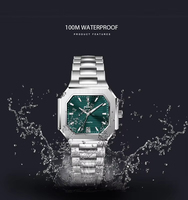 Montre carrée de luxe OEM, bracelet en acier inoxydable avec logo personnalisé, verre saphir brossé, montres mécaniques