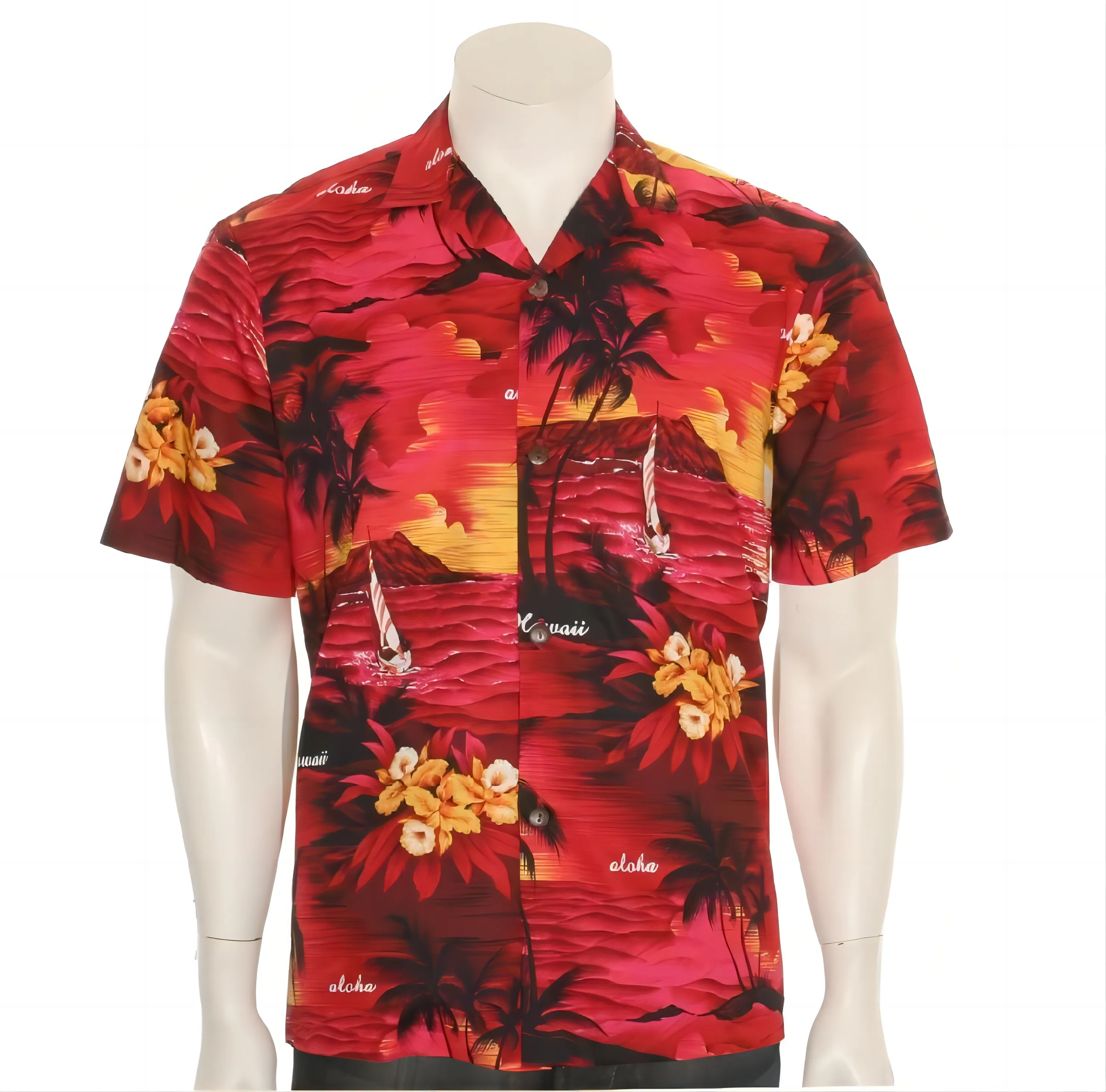 Custom design woven rayon Chinese style printed mens beach hawaiian shirts and shorts set