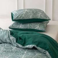 Ensemble de literie 3 pièces à motif de feuilles tropicales vertes, housse de couette douce en microfibre 100% polyester avec 2 taies d'oreiller