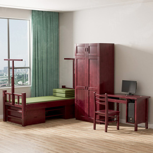 Lit simple en bois massif de caoutchouc personnalisé avec rangement, cadre de lit pour dortoir, brun rougeâtre - Product Image 3