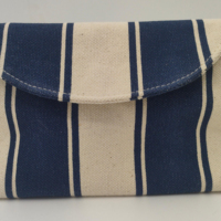 Trousse de maquillage rayée bleue de haute qualité, trousse de maquillage réutilisable durable, trousse de toilette élégante à ouverture et fermeture
