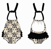Romper Bayi Perempuan Berkualitas Tinggi Motif Sapi Barat Bahan Serat Bambu Kerah Halter Hiasan Ruffle Model Bodysuit Satu Potong Gaya Pakaian Renang Musim Panas