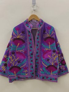 Veste d'hiver unisexe en velours violet avec broderie Suzani, imprimé animal, dentelle en coton, boutons, respirante, écologique, chic ethnique, OEM - Product Image 6
