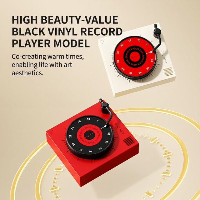Retro Record Player Style Magnetic Timer Kitchen Cooking Reminder Alarm Clock No Battery Study