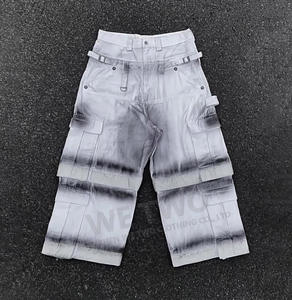 Pantalones Cargo Vaqueros de Mezclilla con Doble Cintura, Estilo Carpintero, Cortos Desmontables, Pierna Ancha y Holgada, Reflectantes para Bomberos - Product Image 1