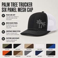 Casquettes de baseball personnalisées pour camionneurs, broderie palmier, dos en maille, six panneaux, visière incurvée, snapback, vente en gros