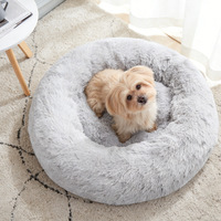 Lit pour chien en velours bleu marine uni, lit pour chat moelleux en forme de beignet, nid élégant pour animaux de compagnie, pour les propriétaires d'animaux