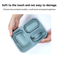 Boîte à bento pliable en silicone réutilisable, étanche, chauffable, sans BPA, pour le travail et les voyages, avec 2 compartiments