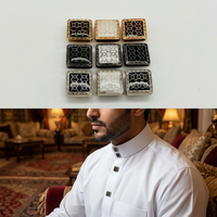 Boutons arabes à bordure dorée géométrique en alliage de zinc, fermeture quatre pièces recouverte de tissu, lavable, pour vêtements arabes, personnalisable, luxueux