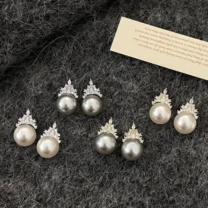 Vershal A-537 Crown Shape Shape Zircon Pearl Earrings 18K Gold Plated Trendy Noble Luxury Earrings