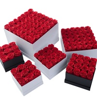 Vente en gros de roses éternelles naturelles de haute qualité personnalisées, boîtes de roses éternelles, rose préservée dans une boîte ronde, fleur