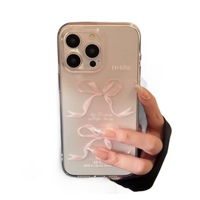 Coque de téléphone transparente en silicone souple antichoc pour iPhone 16 15 14 13 12 11 Pro Max X XS XR 7 8 Plus, mignonne, douce, rose, avec nœud