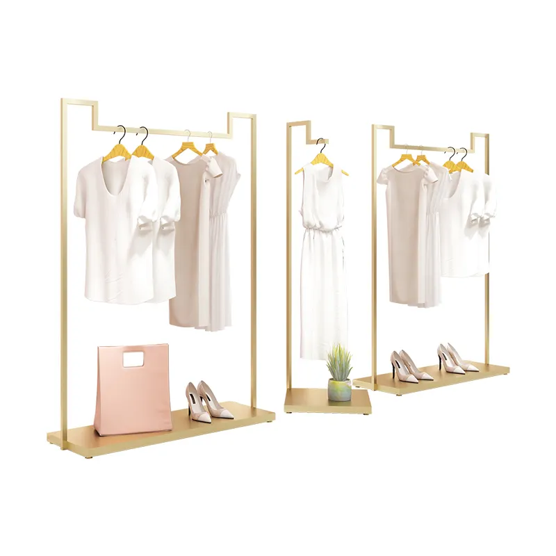 Guangzhou Luxury Women Shop Garment Store Chrome Stainless steel Shiny Gold Boutique Furniture Display Rack Clothing