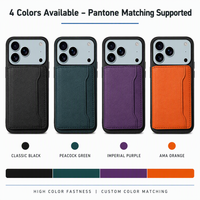 Étui de téléphone en cuir PU avec 4 emplacements pour cartes, béquille, cadre en TPU noir mat, plaque arrière en PC, logo personnalisé, fabrication OEM