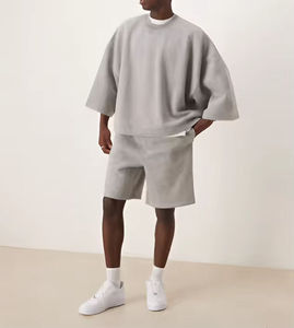 เสื้อยืดแขนสั้นผู้ชายผ้าฝ้าย100% โอเวอร์ไซส์ซักได้สีเทา - Product Image 4