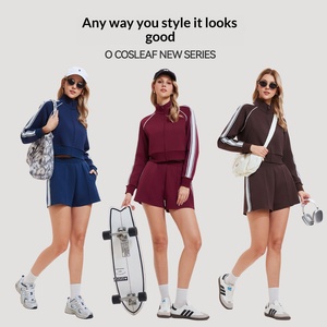 Conjunto Deportivo para Mujer con Chaqueta con Cierre y Cuello Alto y Mangas Cortas Tejidas Laterales para Correr y Uso Deportivo Casual - Product Image 3