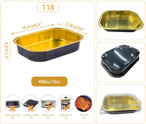 650ml Disposable Black Gold Aluminum <strong>Foil</strong> Food Packaging <strong>Container</strong> Baking Pan Customized Color Aluminum <strong>Foil</strong> <strong>Container</strong> with Lid - Product Image 5