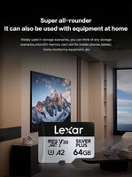Carte mémoire Lexar Professional SILVER PLUS pour MicroSDXC UHS-I 64 Go 128 Go A2 V30 U3 4K 256 Go jusqu'à 205 Mo/s Flash TF