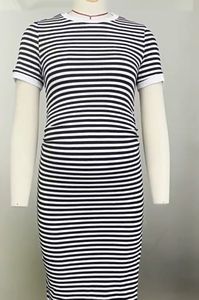 2025 européen américain robes de maternité à la mode décontracté fente col rond confortable élastique <span class=keywords><strong>robe</strong></span> de maternité avec des rayures - Product Image 5