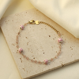 Cherry Blossom Necklace For Women Gold Chain With Pink Beads Summer Collarbone Jewelry Party Accessory - Product Image 3