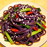 Cold Mixed Purple Sweet Potato Udon Salad Noodles Restaurant Grade Instant Cooked Bulk Pack Sugar-Free & Low-Salt