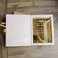 Invitations en acrylique miroir doré au design de luxe Boîte d'invitation de mariage à couverture rigide en papier blanc feuille d'or avec enveloppe