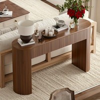 Table console ovale cannelée de style mid-century avec 2 tiroirs, en bois écologique, pour salon, entrée, couloir, hôtel