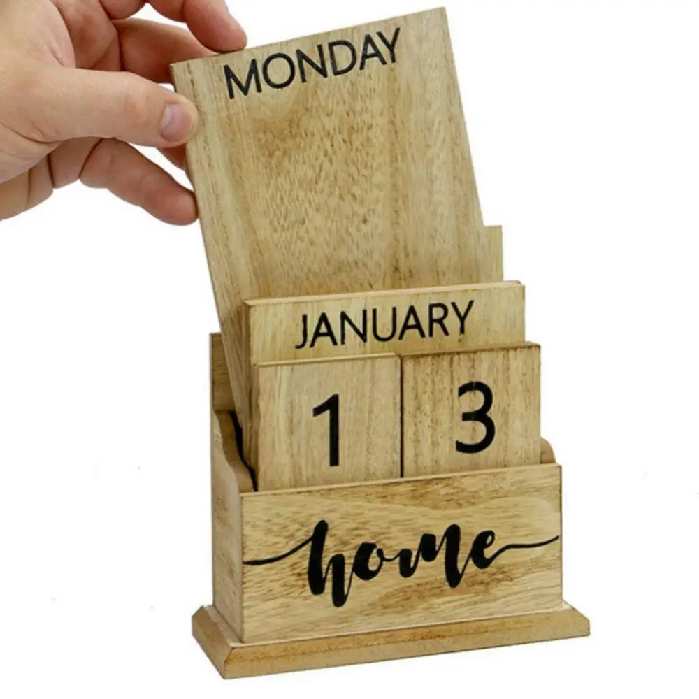 ヴィンテージ木製カレンダーブロックデスク再利用可能なオフィスの装飾のための週月の日付表示
