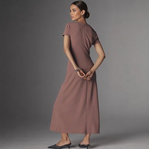 Vestido <span class=keywords><strong>de</strong></span> Mujer con Cuello Redondo, Manga Corta, Fruncido en el <span class=keywords><strong>Centro</strong></span>, Drapeado, Corte Ajustado, Midi, Fabricante OEM ODM - Product Image 2