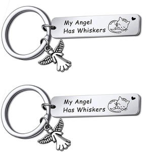 Vente transfrontalière chaude porte-clés léger en acier inoxydable pendentif commémoratif de chat de dessin animé UV accessoire de clé de moustaches de mon <span class=keywords><strong>ange</strong></span> - Product Image 2