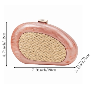 Women Chic Rattan Weaving Acrylic Evening Bag Elegant Marbling Clutch <b>Purse</b> Removable Chain Handbag for Christmas - Product Image 6