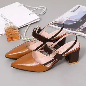 时尚夏季新款女性办公室高跟鞋休闲鞋尖头粗跟大码女鞋凉鞋