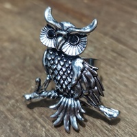 Bague de hibou vintage en argent antique pour femme Bague d'animal ajustable simple et simple