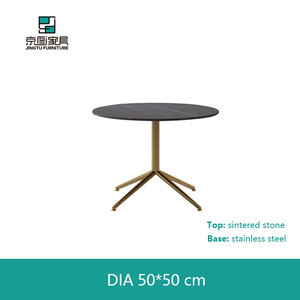Lámpara redonda de lujo para dormitorio Horel, mesa auxiliar, elegante Base dorada, piedra sinterizada, sala de estar, mesa de centro - Product Image 3