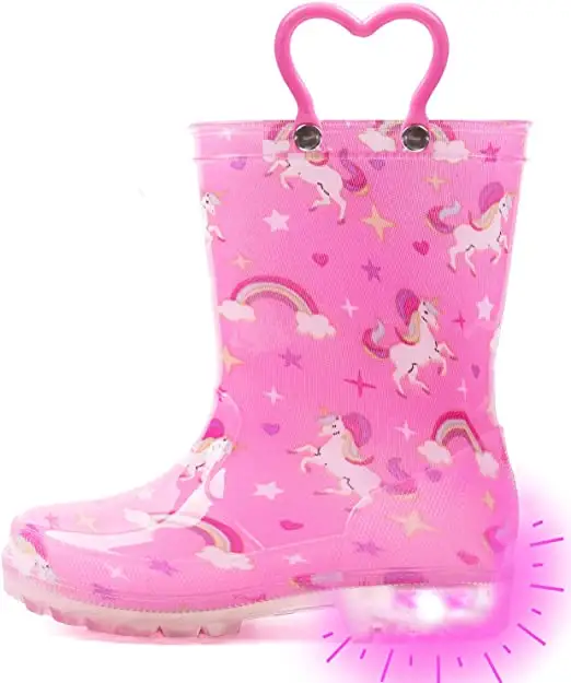 High Quality cheap pvc rain boots Led Light with handle Kids PVC Rain Boots