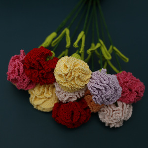 Le nouveau bouquet fait main au crochet avec des œillets tissés en dentelle est une fleur artificielle pour la fête des mères. - Product Image 2