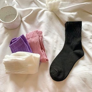Women's Mid Calf <b>Socks</b> Solid Color Cotton Breathable Casual Summer Style White <b>Black</b> Pink Purple - Product Image 2