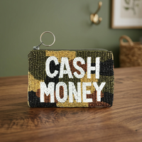 Dompet Koin Uang Tunai Berhias Manik-Manik Bordir dengan Ritsleting Motif Kamuflase Mini Dompet Gantungan Kunci Hadiah