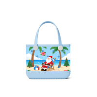 Sac de plage en EVA bleu clair avec imprimé Père Noël sur la plage, sac à main tropical de Noël pour les rassemblements familiaux en plein air