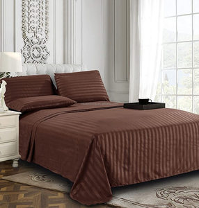 Juego de Sábanas Refrescantes a Rayas para Cama Queen, 4 Piezas: Sábana Ajustable, Sábana Plana y Fundas de Almohada - Sábana a Rayas Súper Suave, Fácil Cuidado, Bolsillo Profundo - Product Image 1