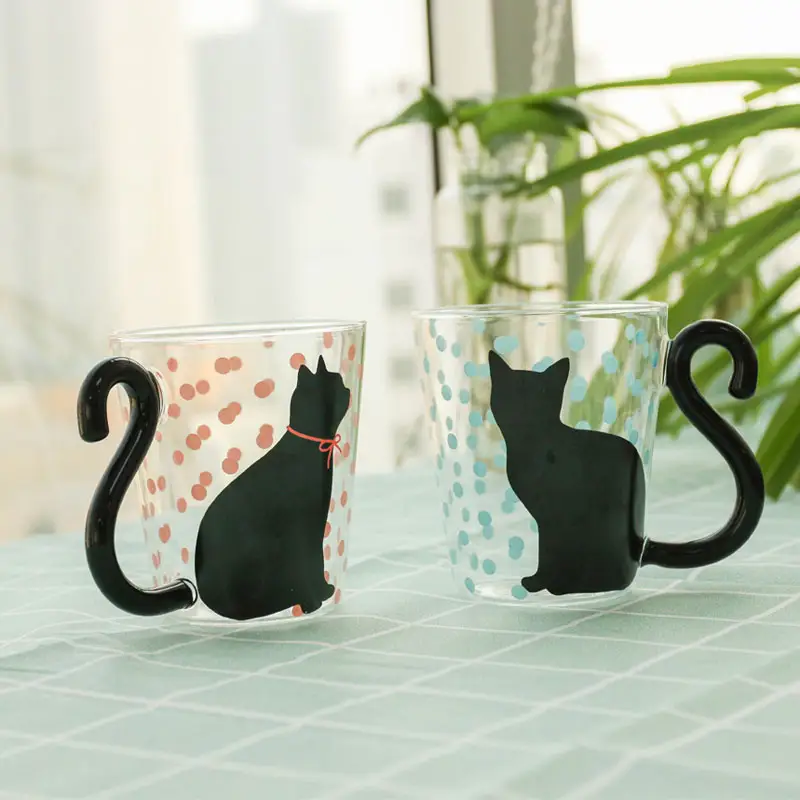 Cups High Quality Low Price Creative Sublimation Printing Insulated Reusable Cute Animal Cat Glass Coffee Cup