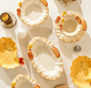 Vajilla de Cerámica con Diseño de <span class=keywords><strong>Pan</strong></span> Tallado, Plato Irregular de Alta Calidad para Postres, Galletas, Tazón de Arroz y Cuchara - Product Image 3