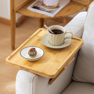 Sofa Tray Wooden Folding Armrest <b>Table</b> <b>Rotatable</b> Tea <b>Coffee</b> Serving Tray For Living Room Couch Use - Product Image 2