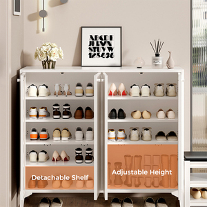 Niveles de armario Almacenamiento de acero Gabinetes de zapatos ajustables de metal blanco <span class=keywords><strong>con</strong></span> puertas y estantes Muebles modernos para el hogar y la sala de estar - Product Image 3
